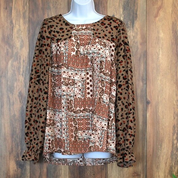 Andree by Unit Plus Size Women's Cheetah Print Blouse 2X - Picture 2 of 6